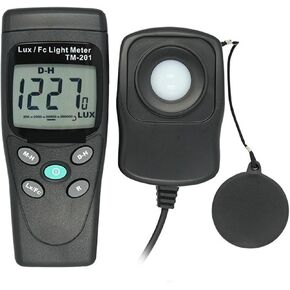 Digital Illuminance Light Meter Tester, 1/2 LCD Display Digital Luxmeter Light Illumination Meter LUX/FC Light Meter 200000 Lux LED Photometer Lighting Intensity for set design, factory, office or hom