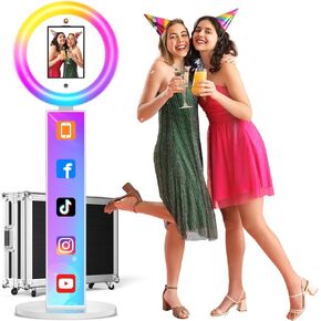 Portable Photo Booth for iPad 10.2in 10.9in 11in 12.9in 13in, Software Control RGB Music Sync, Photobooth Machine with Light Ring Flight Case (S1)