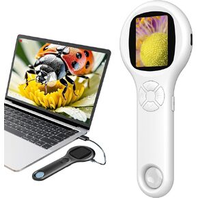 Microscope for Kids, Educational Science Kit Toys Handheld Digital Magnifying Glass Camera, Macro Fixed Focus Kid Mini Microscopes 500x Magnification,4X Zoom, Interactive Learning