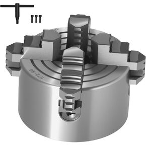 Happybuy 4-Jaw Lathe Chuck, 3 Inch (80 mm), Self-Centering, 0.1-3.15 in (5-80 mm) Clamping Range, Reversible Jaws, T-Key Fixing Screws, HT300 Material, Internal & External for Wood and Metal Lathe