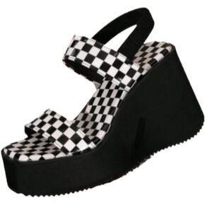 Women's Checkered Pattern Platform Heels Sandals Trendy Slip on Wedge Sandals Chic All-match Shoes for Daily Wear Casual Walking Slides No Slip Thick Sole with Arch Support Summer Party Vacation