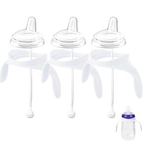 Sippy Cup Conversion Kit for Lansinoh Baby Bottles, Soft Straw Top and Weighted Straw Transition Kit with Handles, Set of 3
