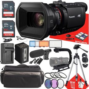 Panasonic HC-X1500 UHD 4K HDMI Pro Camcorder + 2PC 64 GB Memory + Extra Battery + Filters + Shotgun Video Microphone + U-Grip Handle + More (28pc Bundle), Black