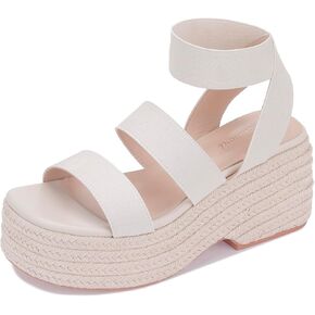 Monrovia Platform Sandals for Women – Elastic Strap Espadrille Wedge Sandals, Comfortable Chunky Heels for Summer Walking, Casual Travel or Beach Outfits