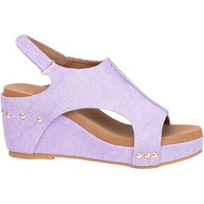 MAKERS SHOES Women's Wedge Sandals, 2.5 Inch Heel, Peep Toe with Studs, Slingback Closure, Textured Design