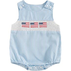 Tank Bubble Romper Newborn Baby Boy Girl 4th Of July Outfit Gingham Striped Jumpsuit Bodysuit Summer