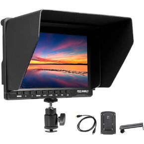 FW759 7 Inch Camera Field Monitor, Ultra Thin IPS Screen 400nits Brightness 178° Viewing Angle HDMI/AV Input with Sunshade Mini Ballhead Adapter for DSLR Camcorder Video