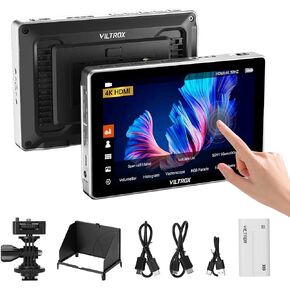 VILTROX DC-L1 7" Camera Field Monitor Touchscreen DSLR Kamera Monitor with 170° Wide View Angle,600 Nits,HD 1280x800 IPS 4K HDMI Loop in/Out with Peak Focus Video Assist Waveform,Battery,Sunshade Hood