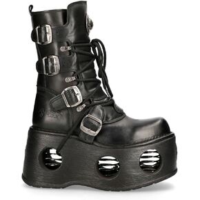 New Rock Boots 373-S2 Womens Metallic Black Leather Platform Goth Neptuno Space