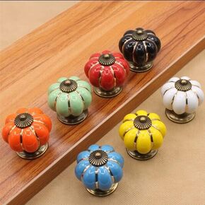 black/red/green/orange/blue/yellow/white pumpkin ceramic kitchen cabinet drawe puls knobs children room handles knob - (Color: black)