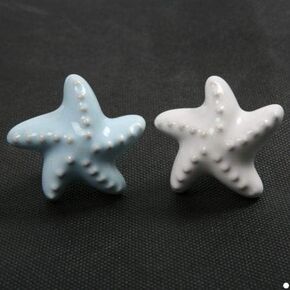 Fixmee White/Blue Color Starfish Ceramic Handles Knob for Cupboard Drawer Cabinet - (Color: White)