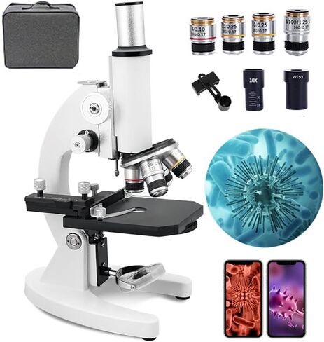30000X/50000X/70000X HD Biological Microscope with Carrying Case, Professional Monocular Microscope Set for Students Adults Teaching Lab Aquaculture, Coarse & Fine Focusing, Phone Adapter (30000X) in Kuwait