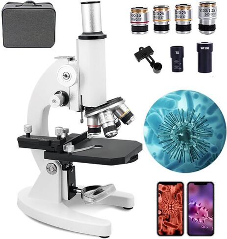 30000X/50000X/70000X HD Biological Microscope with Carrying Case, Professional Monocular Microscope Set for Students Adults Teaching Lab Aquaculture, Coarse & Fine Focusing, Phone Adapter (30000X) in Kuwait
