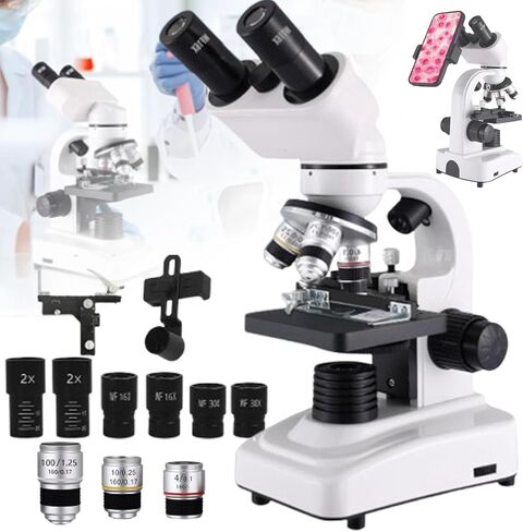 Binocular Microscope For Adults Kids Students, 40x-2400x Biological Compound Microscope,3 Objective Lens:4x/10x/100x, 4 Eyepiece: 2*16x 2*30x,Magnifier: 2*2x,Dual Led Illumination,White in Saudi Arabia