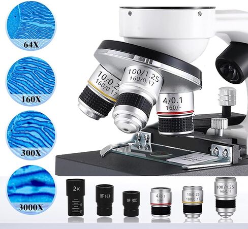 Binocular Microscope For Adults Kids Students, 40x-2400x Biological Compound Microscope,3 Objective Lens:4x/10x/100x, 4 Eyepiece: 2*16x 2*30x,Magnifier: 2*2x,Dual Led Illumination,White in Saudi Arabia