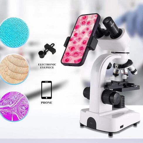 Binocular Microscope For Adults Kids Students, 40x-2400x Biological Compound Microscope,3 Objective Lens:4x/10x/100x, 4 Eyepiece: 2*16x 2*30x,Magnifier: 2*2x,Dual Led Illumination,White in Saudi Arabia