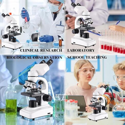 Binocular Microscope For Adults Kids Students, 40x-2400x Biological Compound Microscope,3 Objective Lens:4x/10x/100x, 4 Eyepiece: 2*16x 2*30x,Magnifier: 2*2x,Dual Led Illumination,White in Saudi Arabia