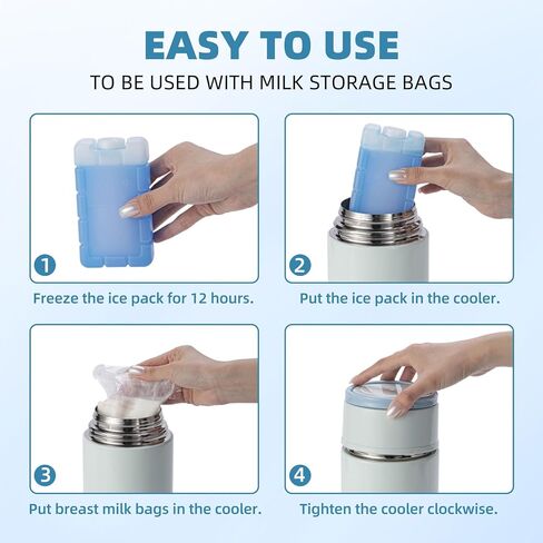 Portable Breast Milk Cooler, Stainless Steel Breastmilk Storage Keeps Breastmilk Cold for up to 24 Hours, Breast Milk Chiller Included Ice Pack for Women Outdoor Travel - Blue in Kuwait