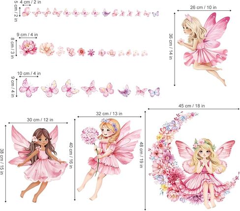 Decalmile Pink Fairy Girls Wall Scals كبيرة الفطر الزهرة ملصقات جدار الفراشة in Kuwait