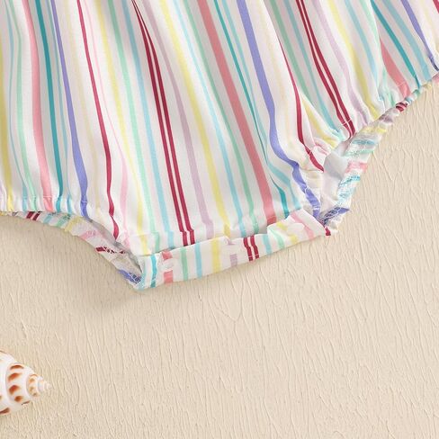 Baby Girl Beach Outfit Octopus Embroidery Smocked Bubble Romper | Flutter Sleeveless, Crab Seahorse Octopus Embroidery, Colorful Striped Print, Smocked Detail, Perfect for Summer Holidays in Saudi Arabia