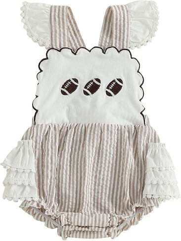 4th of July Baby Girl Outfits Newborn Fourth of July American Flag Ruffle Romper Fly Sleeve Smocked Bodysuit in Kuwait