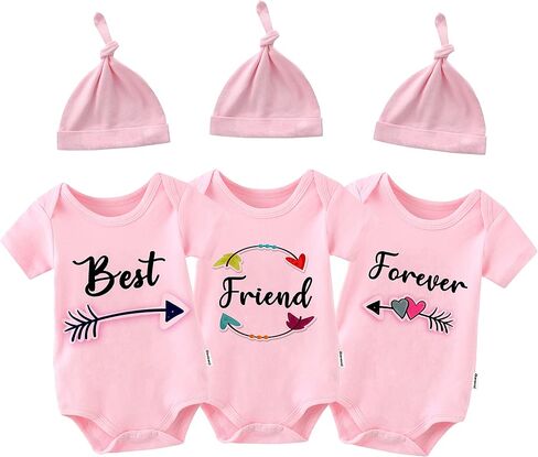 Baby Triplets Bodysuit Best Friends Forever Newborn Twin Clothes Boys Romper Girls Outfit With Hat Set in Kuwait
