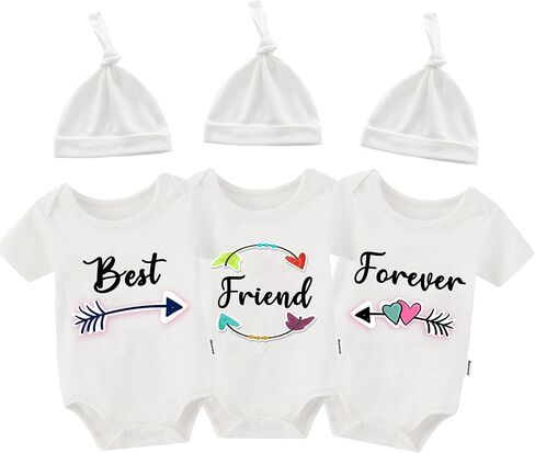 Baby Triplets Bodysuit Best Friends Forever Newborn Twin Clothes Boys Romper Girls Outfit With Hat Set in Kuwait