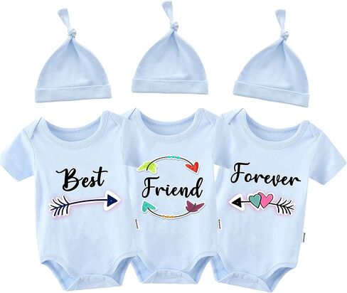 Baby Triplets Bodysuit Best Friends Forever Newborn Twin Clothes Boys Romper Girls Outfit With Hat Set in Kuwait