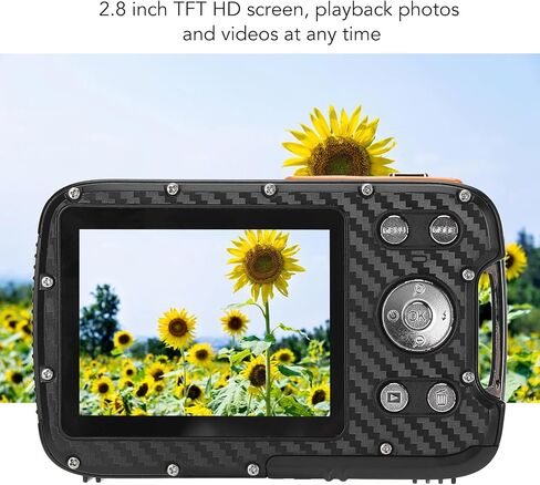 كاميرا تحت الماء ، شاشة 2.8 بوصة TFT HD 21MP 1080p الكشف عن الوجه لقطة بانورامية Shakeproof 16.4 قدم مقاومة للماء (برتقالي) in Kuwait