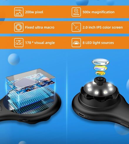 المجهر للأطفال ، ألعاب مجموعة العلوم التعليمية الكاميرا الزجاجية الرقمية المكبرة باليد ، Macro Fix Focus Mini Microscopes 500x التكبير ، تكبير 4x ، التعلم التفاعلي in Kuwait