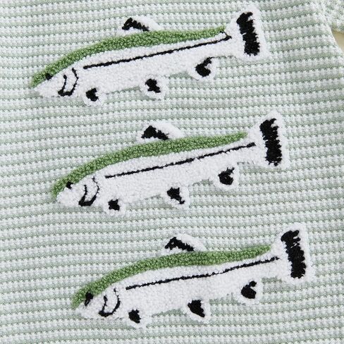 Newborn Baby Boy Summer Outfit Fishing Waffle Short Sleeve Bubble Romper Stripe Bodysuit Shirt Infant Summer Clothes in Kuwait