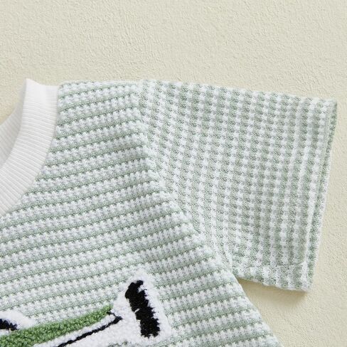 Newborn Baby Boy Summer Outfit Fishing Waffle Short Sleeve Bubble Romper Stripe Bodysuit Shirt Infant Summer Clothes in Kuwait