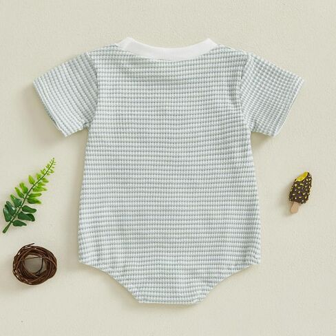Newborn Baby Boy Summer Outfit Fishing Waffle Short Sleeve Bubble Romper Stripe Bodysuit Shirt Infant Summer Clothes in Kuwait