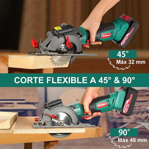 HYCHIKA Cordless Circular Saw, 18V Mini Circular Saw with 4.0Ah Battery, 3 Blades(4-1/2",4-9/10"), 3500RPM Max Cuting Depth:90°(48mm)/45°(32mm), Compact Circular Saw for Wood, Plastic and Soft Metal in Kuwait