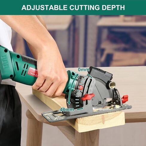 HYCHIKA Cordless Circular Saw, 18V Mini Circular Saw with 4.0Ah Battery, 3 Blades(4-1/2",4-9/10"), 3500RPM Max Cuting Depth:90°(48mm)/45°(32mm), Compact Circular Saw for Wood, Plastic and Soft Metal in Kuwait