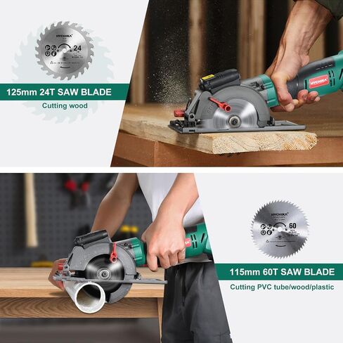 HYCHIKA Cordless Circular Saw, 18V Mini Circular Saw with 4.0Ah Battery, 3 Blades(4-1/2",4-9/10"), 3500RPM Max Cuting Depth:90°(48mm)/45°(32mm), Compact Circular Saw for Wood, Plastic and Soft Metal in Kuwait