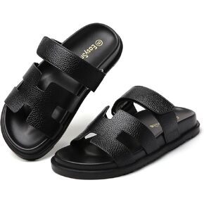 Women‘s Flats Sandals Casual Comfort Adjustable Strap Slip On Leather Walking Shoes