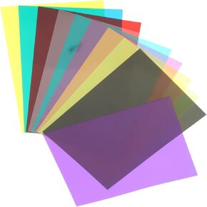 10pcs PVC Gel Light Filters Transparent Diffuser Sheets for Photography Video and Theatrical Lighting Includes Purple Blue Overlay Sheets