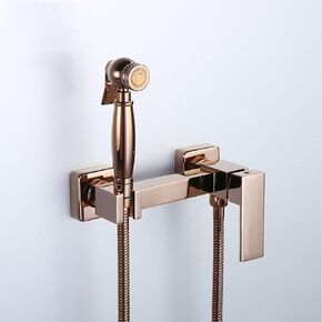 Bidet Sprayer for Toilet Rose Gold, Baby Cloth Diaper Sprayer for Toilet, Brass Wall Mounted Bidet Faucet for Personal Hygiene, Pet Clean