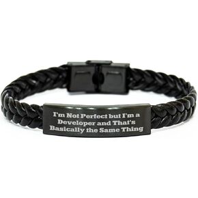 Developer Inspired Interlaced Leather Bracelet, Funny Quote I'm Not Perfect But I'm A Developer And That's Basically The Same Thing, Birthday Unique Gifts for Men from Friends