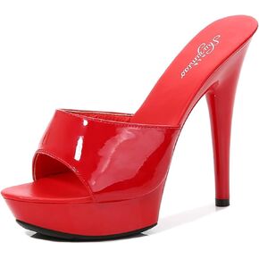 bbruriy Womens Platform Stiletto High Heel Peep Open Toe Sandals Mules Shoes Slingback Slip-on Prom Party Dress Patent Leather 5 Inches Heels