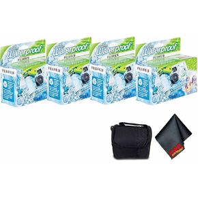 FUJIFILM QuickSnap 800 Waterproof 35mm One-Time-Use Disposable Camera (4X 27 Exposures) + Microfiber Cleaning Cloth