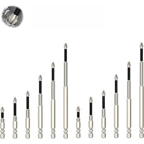 12-Piece Anti-Slip Magnetic Screwdriver Bit Set, High-Torque Drill Bits for Electric & Impact Drivers, Precision Steel Bits in 25/50/65/70/90/150mm Sizes