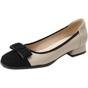 Women's Cap Closed Square Toe Pumps Low Block Heel Slip-On Work Office Church Casual Two Toned Dress Basic Glitter Bow Shoes Business Comfortable Party All Weather Daily Wear Pumps