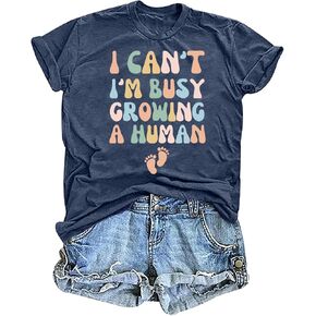 Mama Shirt Women Funny Letters Print Mother's Day Tshirt Pregnancy Announcement Graphic Shirts Casual Maternity Tops