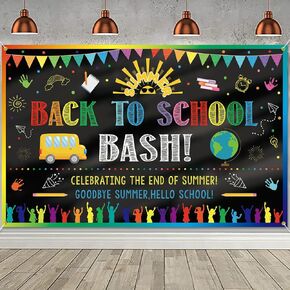Back to School Bash Backdrop Banner End of Summer Back to School Decoration First Day of School Backdrop Preschool Kindergarten Classroom Party Background Decoration Photo Booth Props