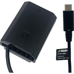 WASABI Power DCC-FZ100 Dummy Battery DC Adler مع مدخلات USB-C لـ Sony NP-FZ1000 و Sony Alpha A1 ، A7 III IV ، A7C ، A7R III IV ، A7S III ، A9 ، A9 II ، A9R ، A9S ، A6600 ، FX3 ، Andycine A6 A6