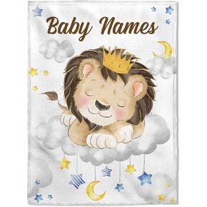 FLOCHIL Personalized Baby Blanket for Boys, Custom Baby Blanket with Name, Customized Baby Blanket Lion, Gift for Baby, Newborn, Baby Shower