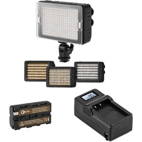CLAR 204 Phantom Series Bi-Color On Camera LED Light Bundle with Green Extreme NP-F550 Battery Pack and Smart Charger