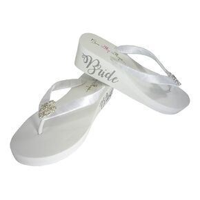 Flip Flops with White & Silver Bride & Vintage Lace Rhinestone